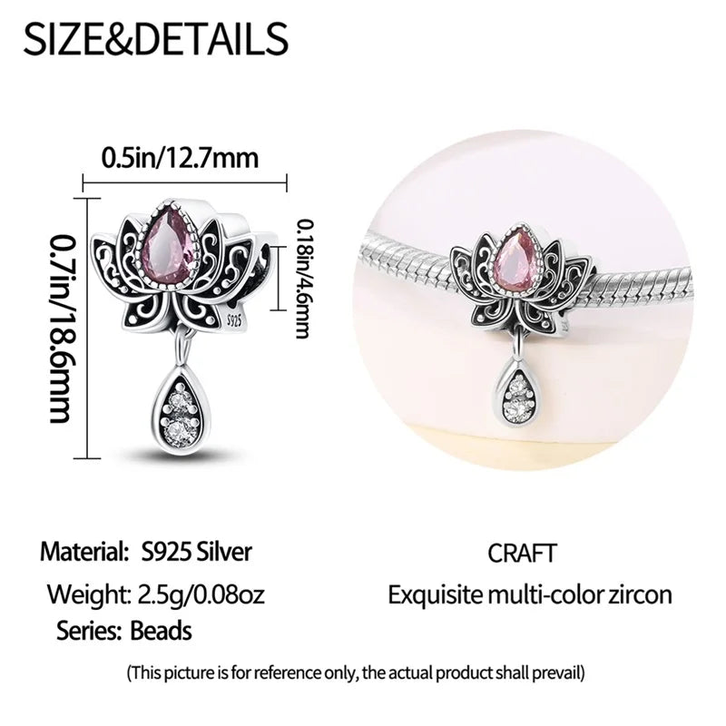 2024 Original New in Romantic Retro Classic Series Lotus Charm Beads Fits Pandach Bracelet Women 925 Silver Pendant Bead Jewelry