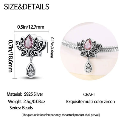 2024 Original New in Romantic Retro Classic Series Lotus Charm Beads Fits Pandach Bracelet Women 925 Silver Pendant Bead Jewelry