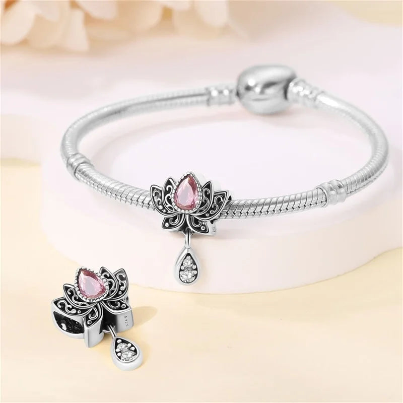2024 Original New in Romantic Retro Classic Series Lotus Charm Beads Fits Pandach Bracelet Women 925 Silver Pendant Bead Jewelry