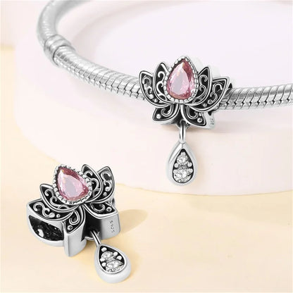 2024 Original New in Romantic Retro Classic Series Lotus Charm Beads Fits Pandach Bracelet Women 925 Silver Pendant Bead Jewelry